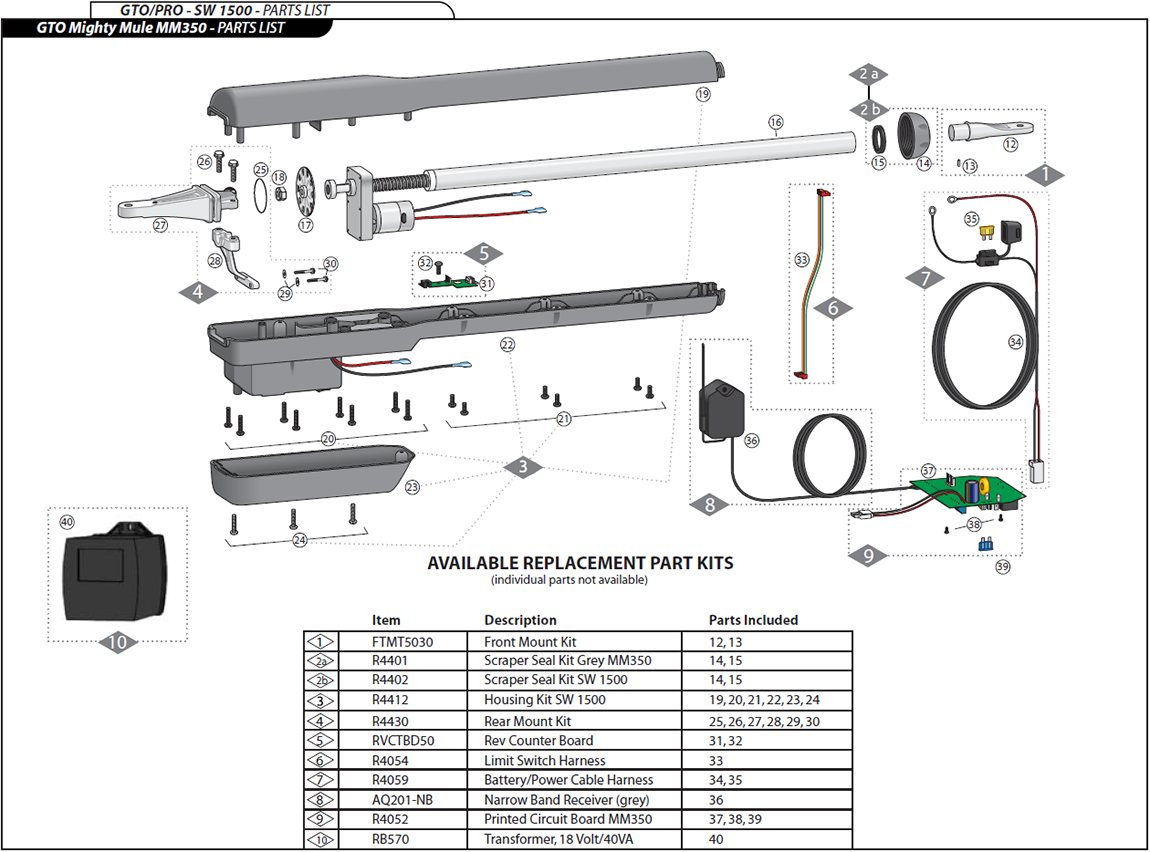 GTO / PRO SW1500L Parts Linear PRO Access GTO Gate Operators